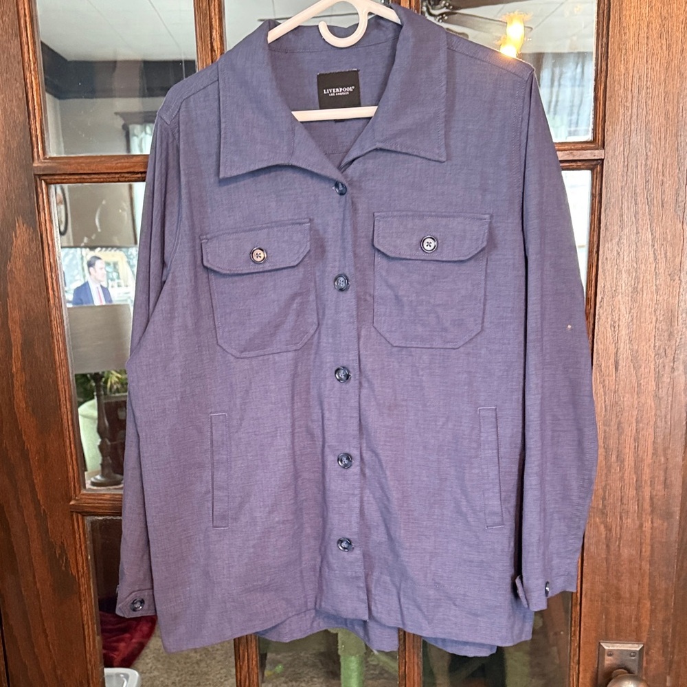 Liverpool Los Angeles Womens XL Slate Blue Utility Shirt Jacket Shacket Textured